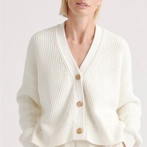 Quince Cream Fisherman Boxy Cropped Cardigan
